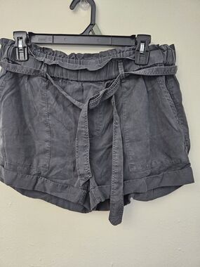 aerie Washed Charcoal Paperbag Waist Shorts with Tie